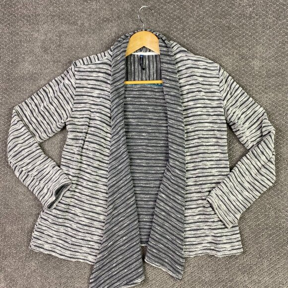 Kuhl Women's Cardigan Sweater Open Front Asymmetrical Gray Striped Marled Medium - Picture 1 of 12